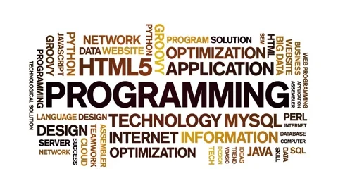 Programming animated word cloud,animation kinetic typography seamless loop. Stock Footage 184201071