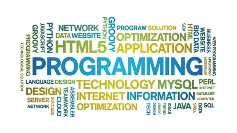 Programming animated word cloud,animation kinetic typography seamless loop. Stock Footage 184201251