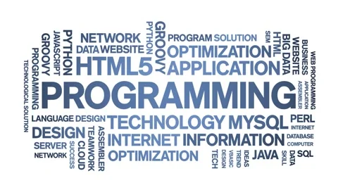 Programming animated word cloud,animation kinetic typography seamless loop. Stock Footage 184201336