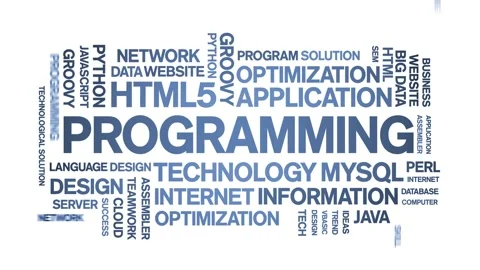 Programming animated word cloud,animation kinetic typography seamless loop. Stock Footage 184201417