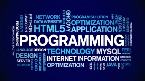Programming animated word cloud,animation kinetic typography seamless loop. Stock Footage 184203721
