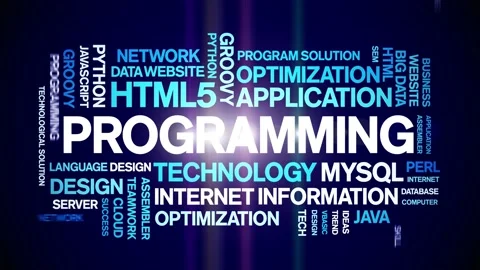 Programming animated word cloud,animation kinetic typography seamless loop. Stock Footage 184205254