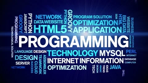 Programming animated word cloud,animation kinetic typography seamless loop. Stock Footage 184206591