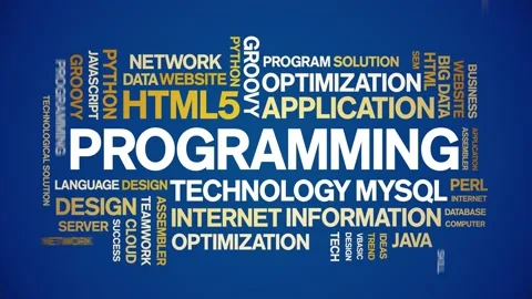 Programming animated word cloud,animation kinetic typography seamless loop. Stock Footage 184209440