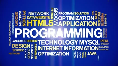 Programming animated word cloud,animation kinetic typography seamless loop. Stock Footage 184210311