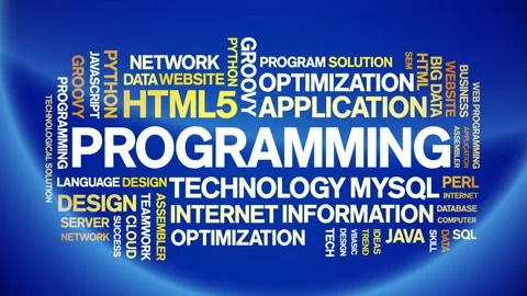 Programming animated word cloud,animation kinetic typography seamless loop. Stock Footage 184212635