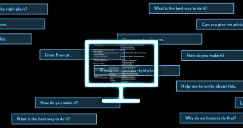 Programming assistance animation, computer screen with code surrounded by Stock Footage 304767403