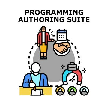Programming authoring suite developing team collaboration Stock Illustration