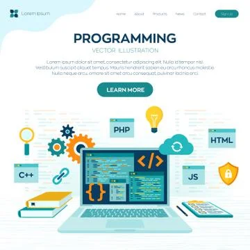 Programming banner, coding, best programming languages. Development and softw Stock Illustration