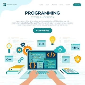 Programming banner, coding, best programming languages. Development and softw Stock Illustration