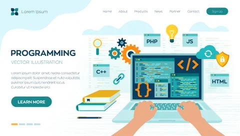 Programming banner, coding, best programming languages. Development and softw Stock Illustration