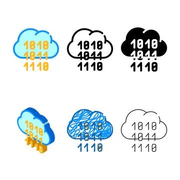 Programming binary code cloud storage color styleset icon vector 库存插图