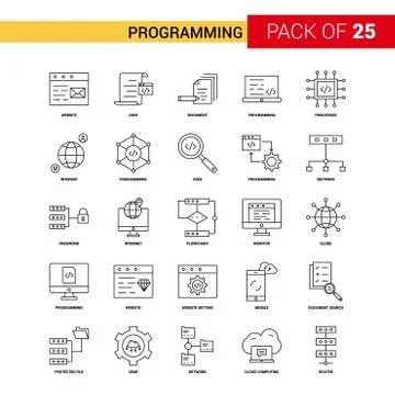 Programming Black Line Icon - 25 Business Outline Icon Set 스톡 일러스트