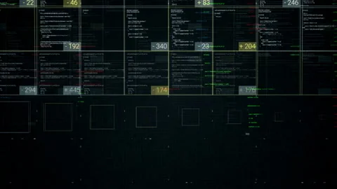 Programming blocks of code on black background, seamless loop. Animation Stock Footage 138183343
