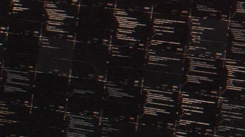 Programming blocks of code with glitch effect on black background, seamless loop Stock Footage 144559473