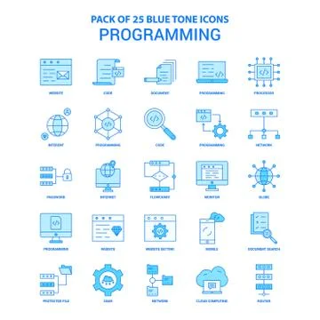 Programming Blue Tone Icon Pack - 25 Icon Sets 스톡 일러스트