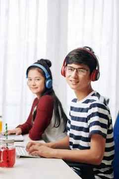 Programming boy and girl Stock Photos