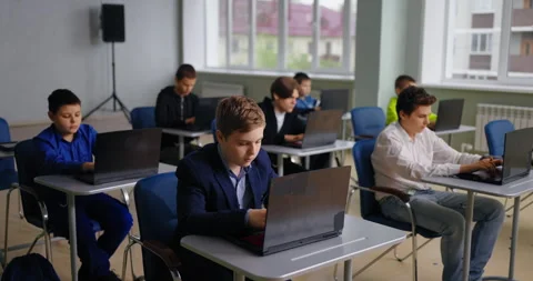 Programming Classes For School Students, Children Learning In Computer-Based Stock Footage 280176244
