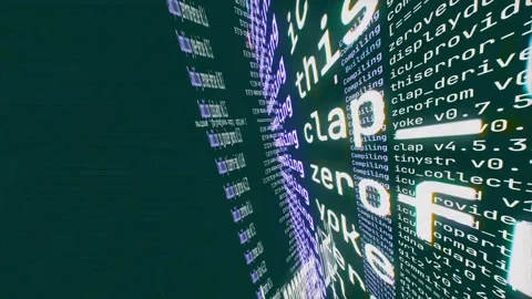 Programming code in 3d animation, virtual hacking world with flickering Stock Footage 306998650