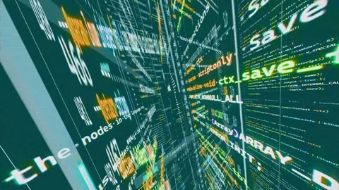 Programming code in 3d animation, virtual hacking world in slow and fast speed Stock Footage 307199388