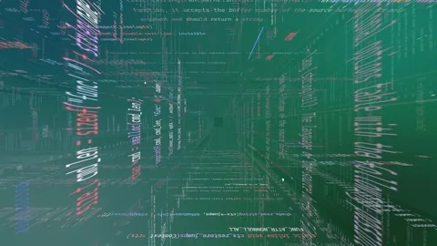Programming code in 3d animation, virtual hacking world in green color Stock Footage 311915589