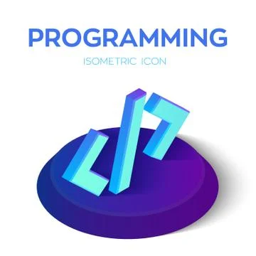 Programming code. 3D Isometric programming code sign. Created For Mobile, Web 스톡 일러스트