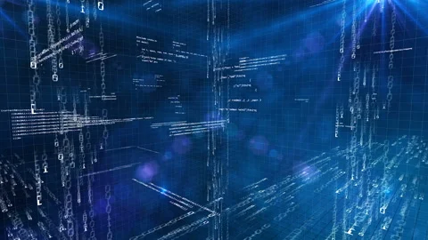 Programming code 3d world, inside machine processes, blue tech background Stock Footage 116352943