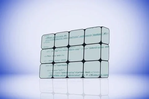 Programming code on an abstract cube Stock Illustration