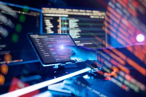 Programming code abstract screen of software developer. Working atmosphere .. 写真素材