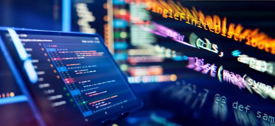 Programming code abstract screen of software developer. Working atmosphere .. 스톡 사진