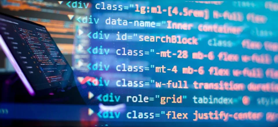 Programming code abstract screen of software developer. Coding script text .. 写真素材