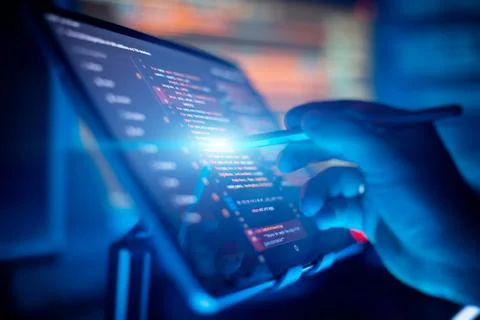 Programming code abstract screen of software developer. Coding script text .. Stock-Fotos