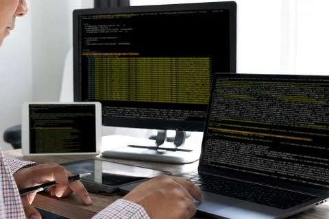 Programming code abstract technology background Developer programming and cod Stock Photos