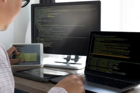 Programming code abstract technology background Developer programming and cod Stock Photos