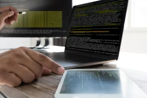 Programming code abstract technology background Developer programming and cod Stock Photos