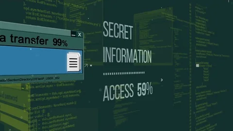 Programming code and abstract data transfer bar Stock Footage 75784719