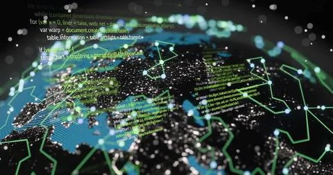 Programming code and data flow image over digital network connections 스톡 일러스트