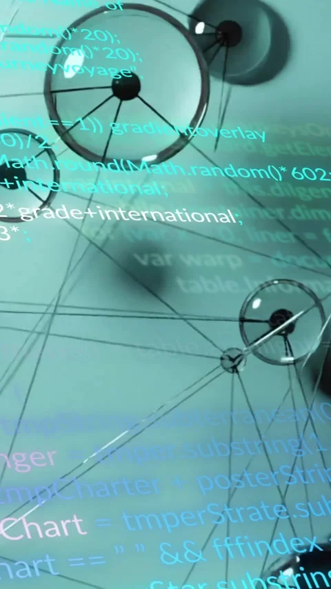 Programming code and data network animation over abstract mechanical gears 動画素材 343129031