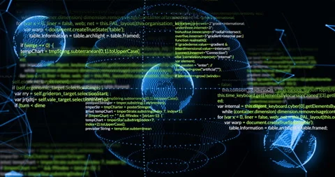 Programming code and data processing over digital globe animation Stock Footage 306718267