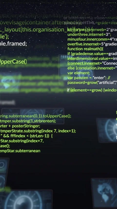 Programming code and data processing animation over digital interface with 動画素材 320093935