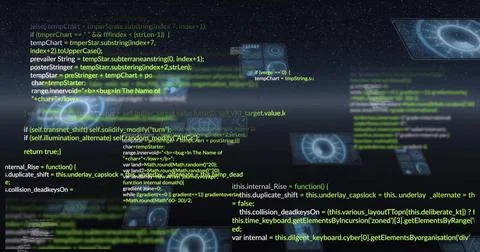 Programming code and data processing image over digital interface with graphs 库存照片
