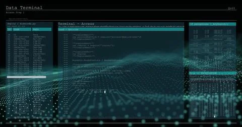 Programming code and data terminal access over digital grid and wave image 스톡 일러스트