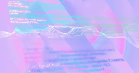 Programming code and data wave animation over abstract purple background Stock Footage 305431711