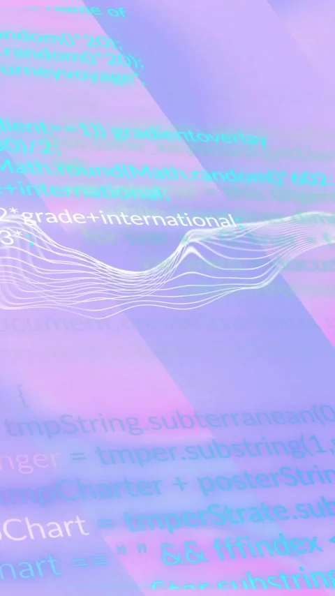Programming code and data wave animation over abstract purple background Stockbeeldmateriaal 343902757