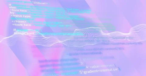 Programming code and data wave image over abstract purple background Stock Illustration