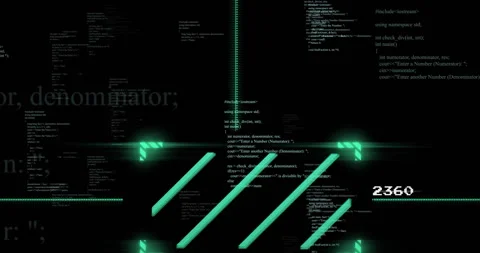 Programming code and digital lines animating over black background with green Stock Footage 303740152
