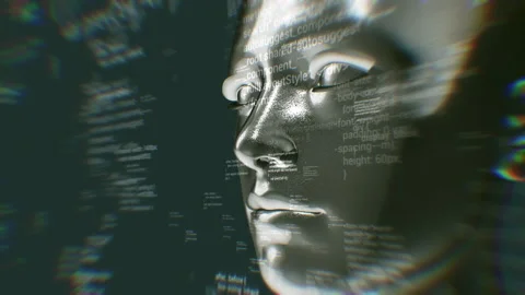 Programming Code and Digitized Human Face Stock Footage 171621355