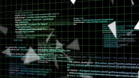 Programming code and geometric shapes animation over grid background Stock Footage 310820513