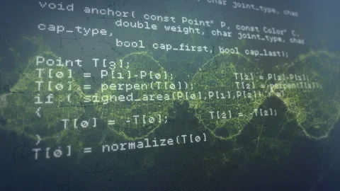 Programming code and neural network animation over green digital connections Stock Footage 305814450