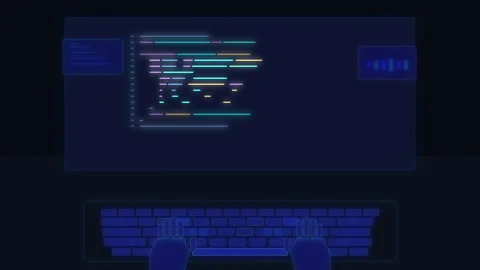 Programming code animation on dark monitor screen with typing motion Video stock 346874966